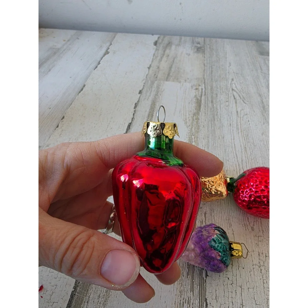 Vintage mercury glass strawberry lemon pepper grape ornament set‎ tree glitter